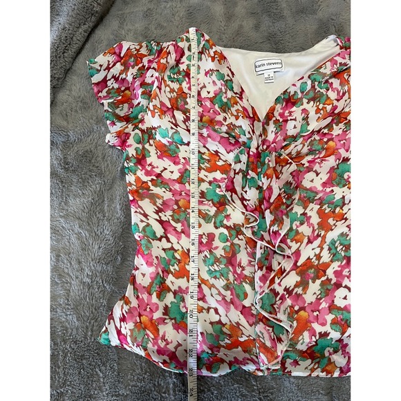 Karin Stevens Womens 2 Piece Skirt Set Pink Green Floral Ruffle Chiffon Size 10 - Picture 6 of 10